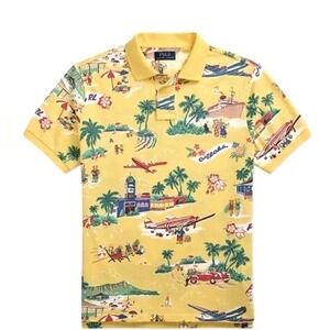 Polo Ralph Lauren Mens LT Polo Bear Yellow Mesh Short Sleeve Polo Mesh Shirt NWT